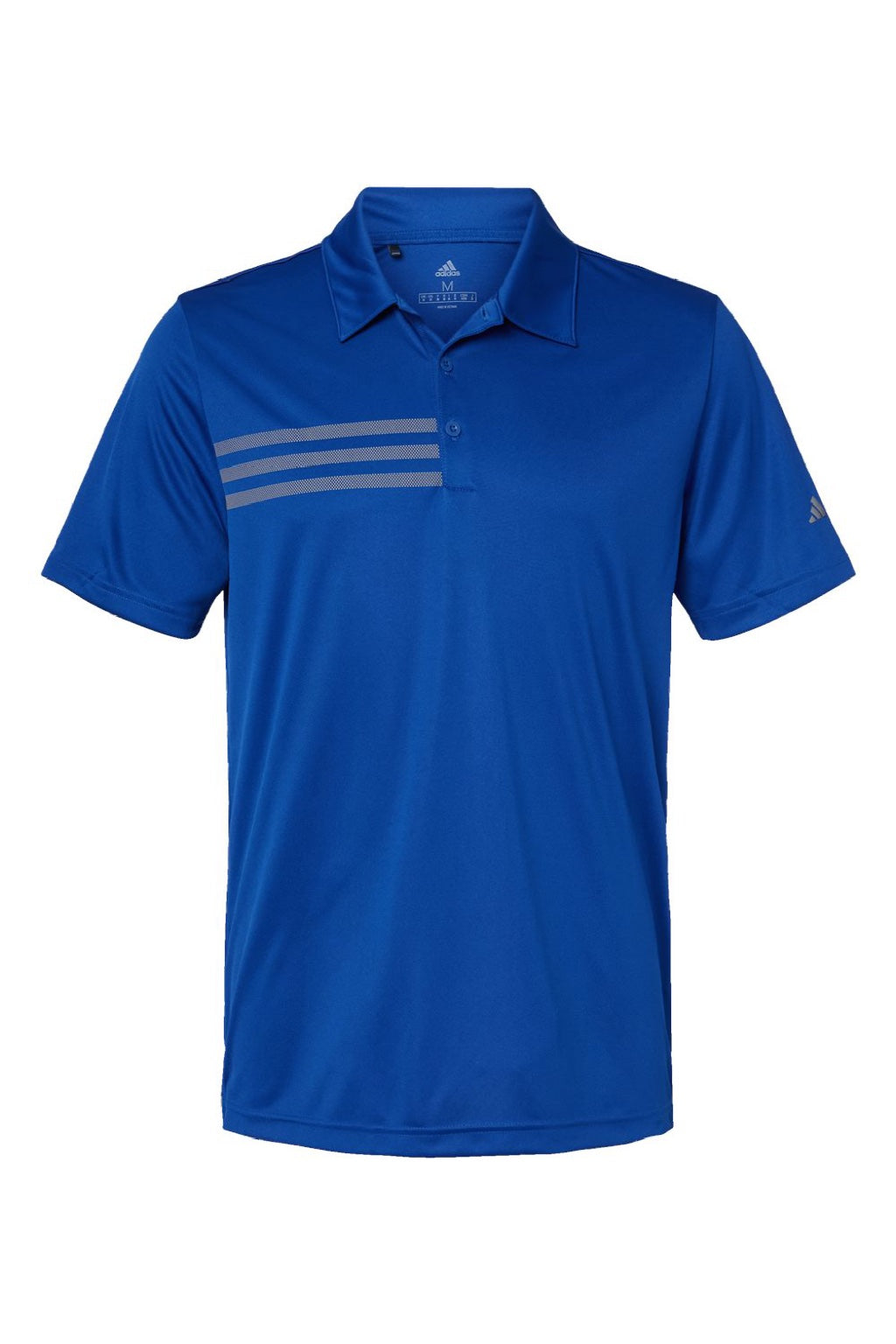 Adidas A324 Mens 3 Stripes UPF 50+ Short Sleeve Polo Shirt Collegiate Royal Blue Flat Front