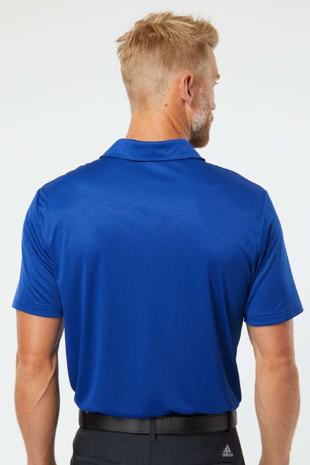 Adidas A324 Mens 3 Stripes UPF 50+ Short Sleeve Polo Shirt Collegiate Royal Blue Model Back