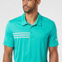 Adidas Mens 3 Stripes UPF 50+ Short Sleeve Polo Shirt - Hi-Res Aqua/White - NEW