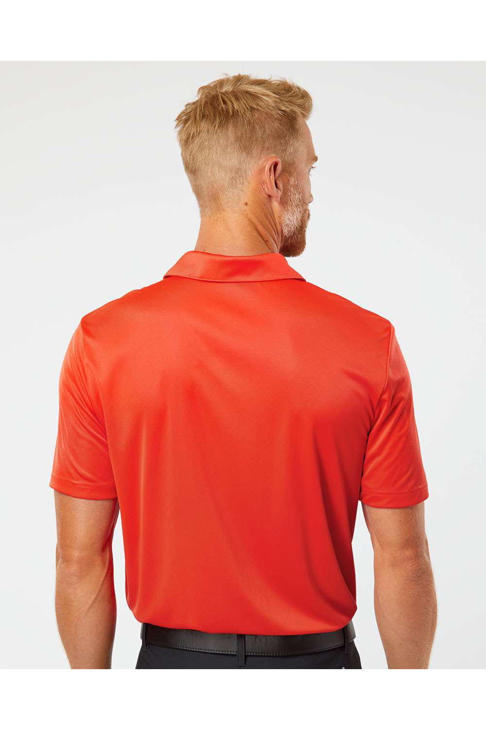 Adidas A324 Mens 3 Stripes Short Sleeve Polo Shirt Blaze Orange/Black Model Back