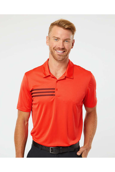 Adidas A324 Mens 3 Stripes Short Sleeve Polo Shirt Blaze Orange/Black Model Front