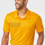 Adidas Mens 3 Stripes UPF 50+ Short Sleeve Polo Shirt - Team Collegiate Gold/Black - NEW