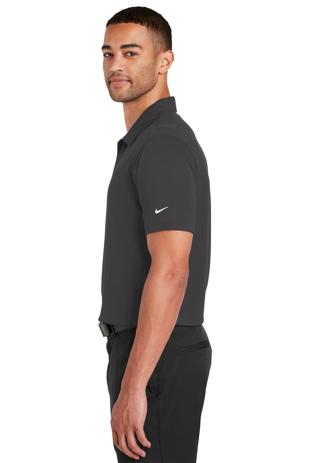 Nike 799802 Mens Players Dri-Fit Moisture Wicking Short Sleeve Polo Shirt Anthracite Grey Model Side