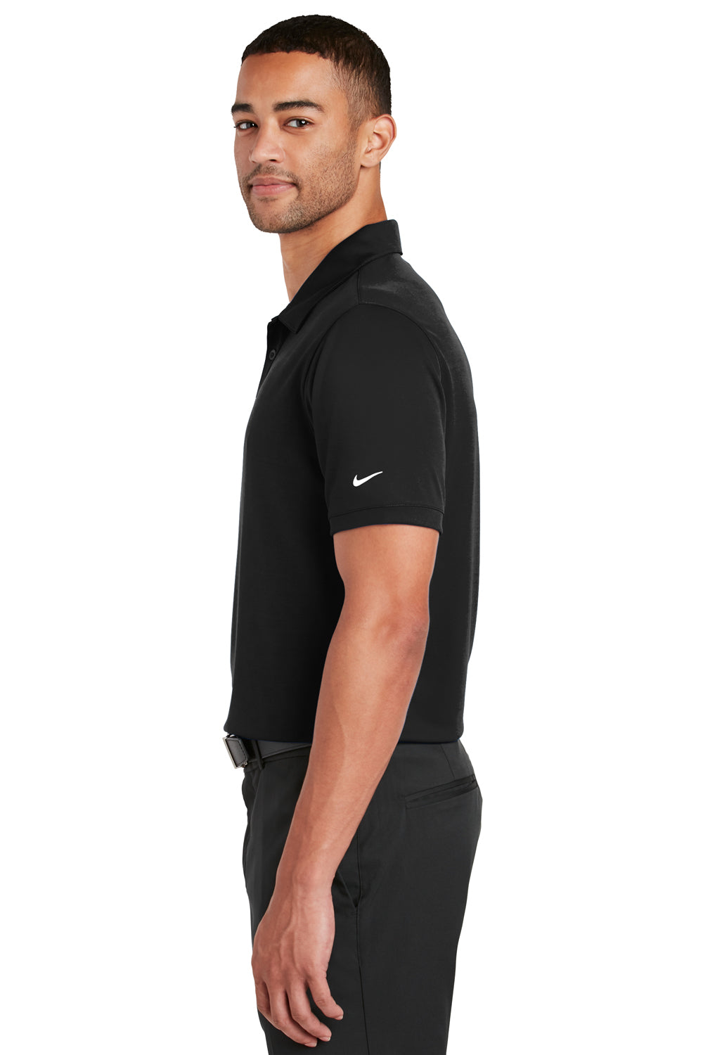 Nike 799802 Mens Players Dri-Fit Moisture Wicking Short Sleeve Polo Shirt Black Model Side