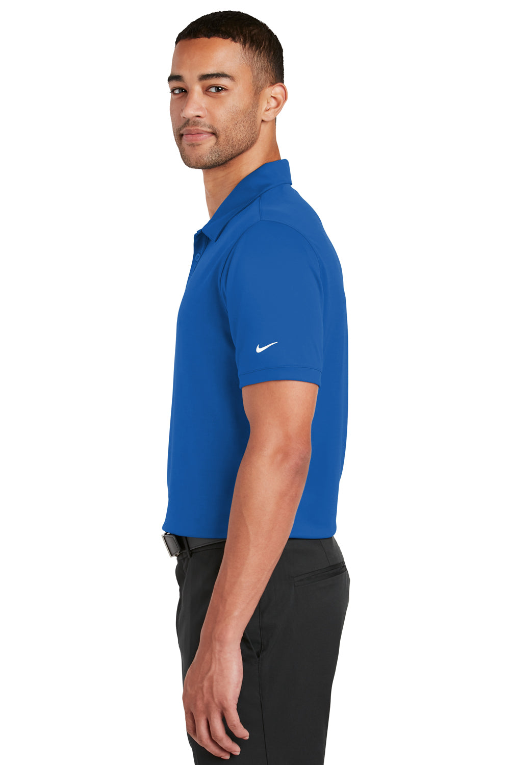 Nike 799802 Mens Players Dri-Fit Moisture Wicking Short Sleeve Polo Shirt Gym Blue Model Side