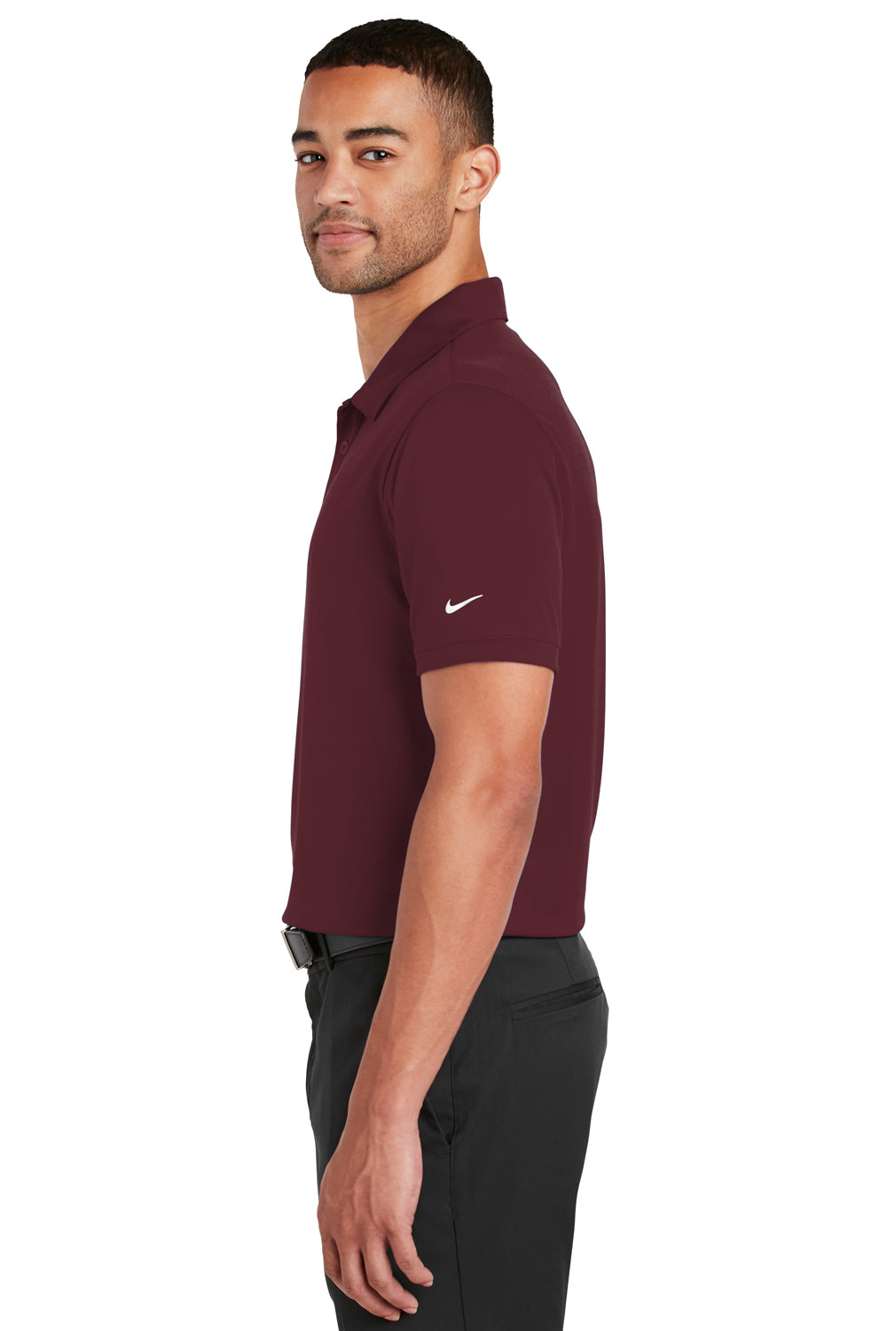 Nike 799802 Mens Players Dri-Fit Moisture Wicking Short Sleeve Polo Shirt Team Red Model Side