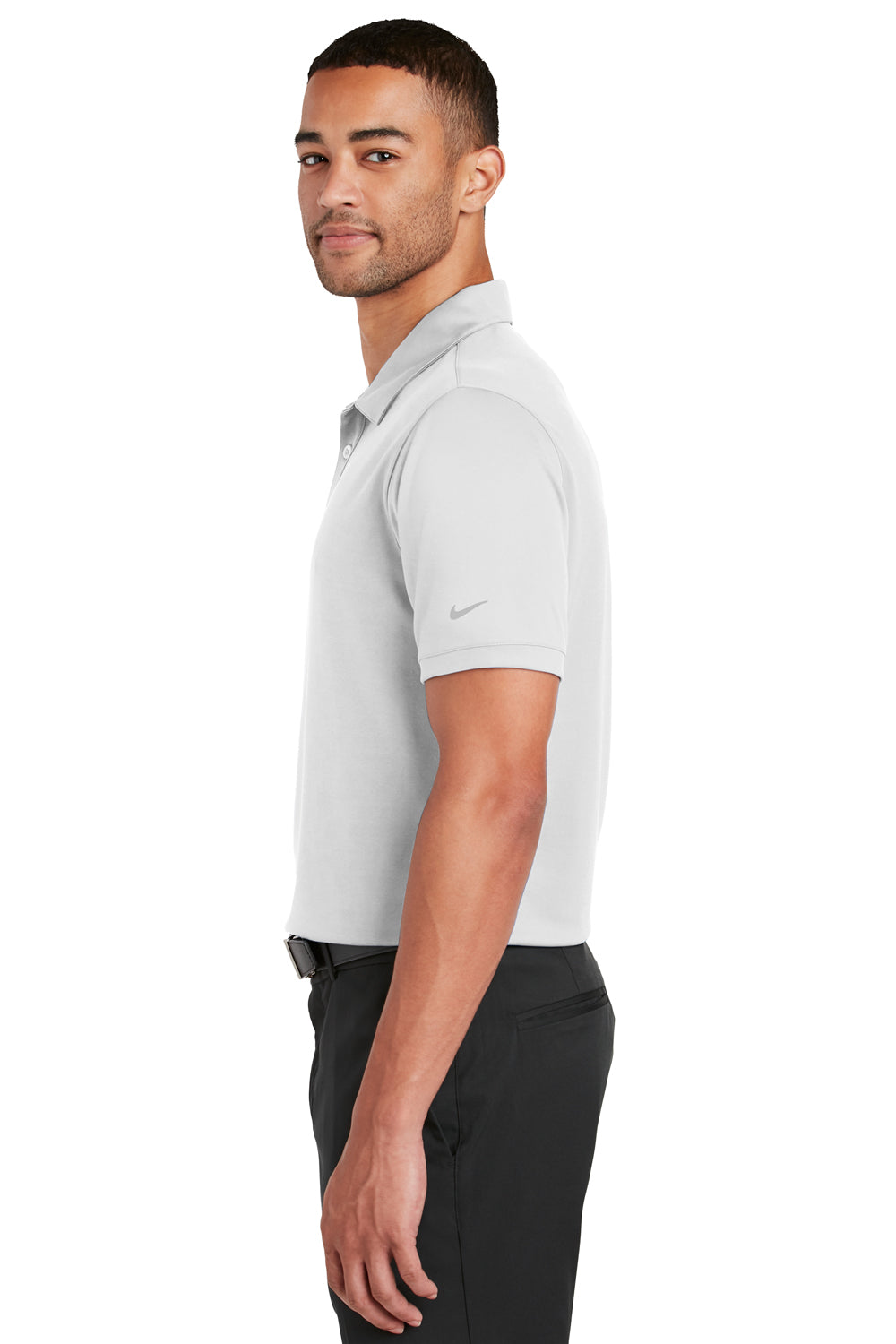 Nike 799802 Mens Players Dri-Fit Moisture Wicking Short Sleeve Polo Shirt White Model Side