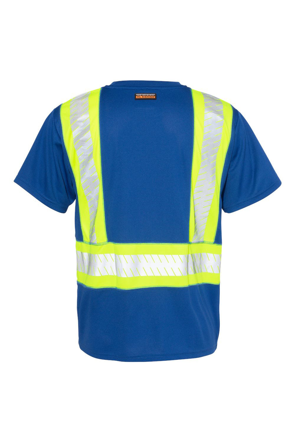 Kishigo B200-204 Mens EV Series Enhanced Visibility Short Sleeve Crewneck T-Shirt w/ Pocket Royal Blue/Lime Green Flat Back