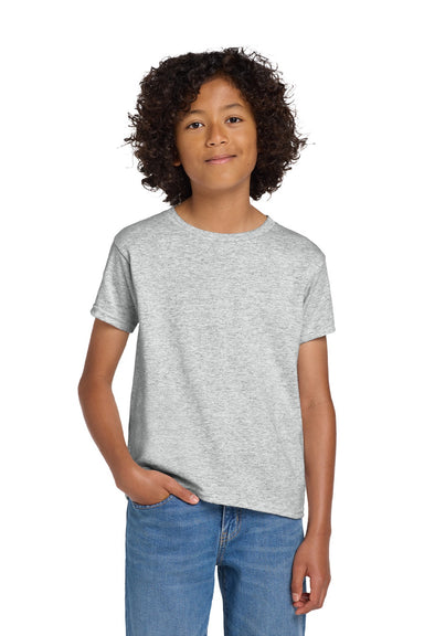 Gildan 8000B Youth DryBlend Moisture Wicking Short Sleeve Crewneck T-Shirt Ash Grey Model Front