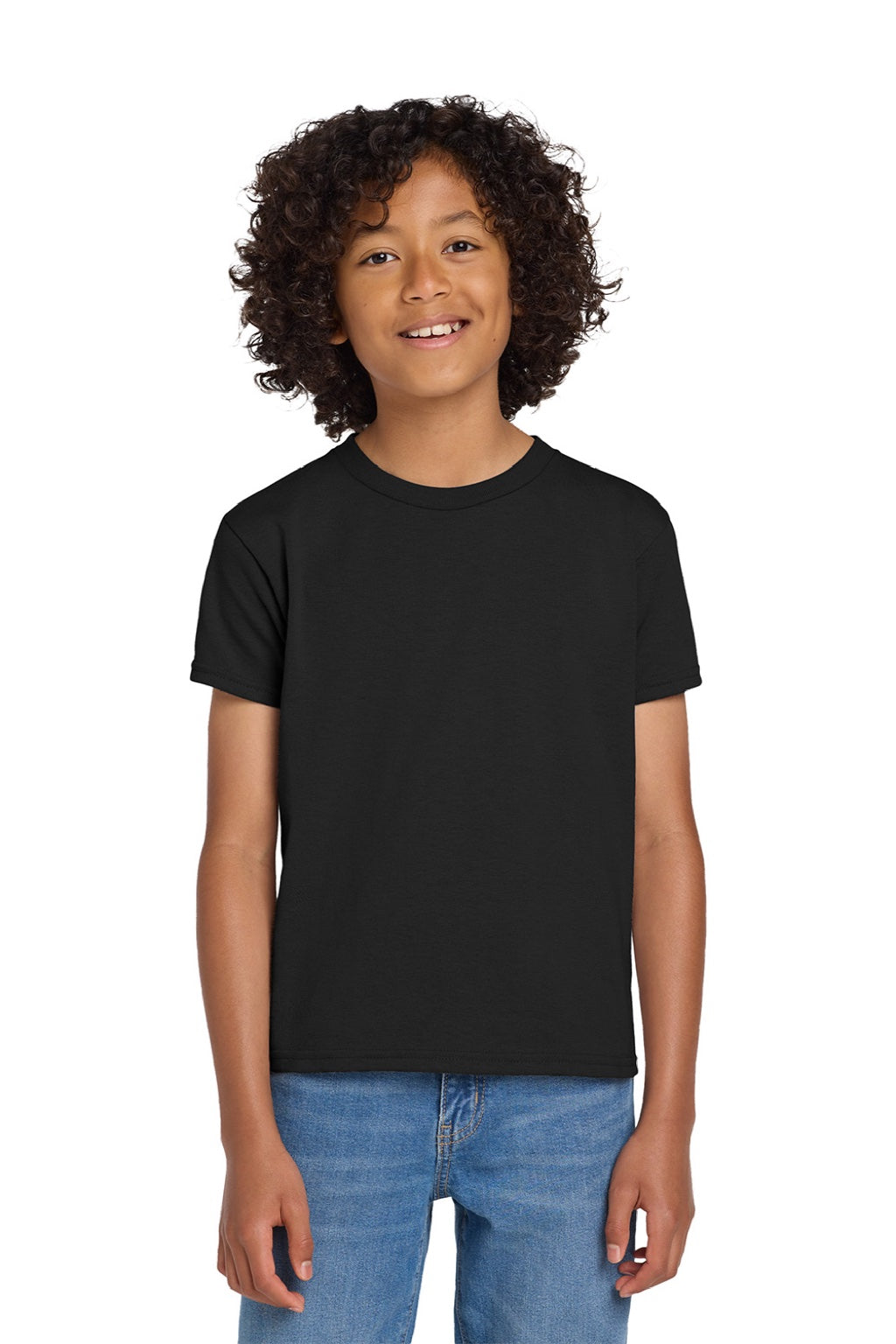 Gildan 8000B Youth DryBlend Moisture Wicking Short Sleeve Crewneck T-Shirt Black Model Front