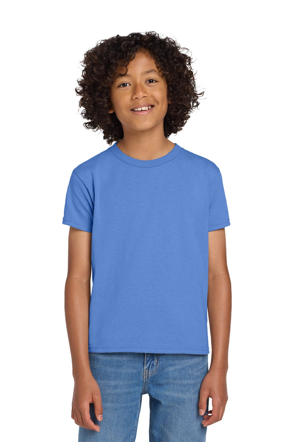 Gildan 8000B Youth DryBlend Moisture Wicking Short Sleeve Crewneck T-Shirt Carolina Blue Model Front