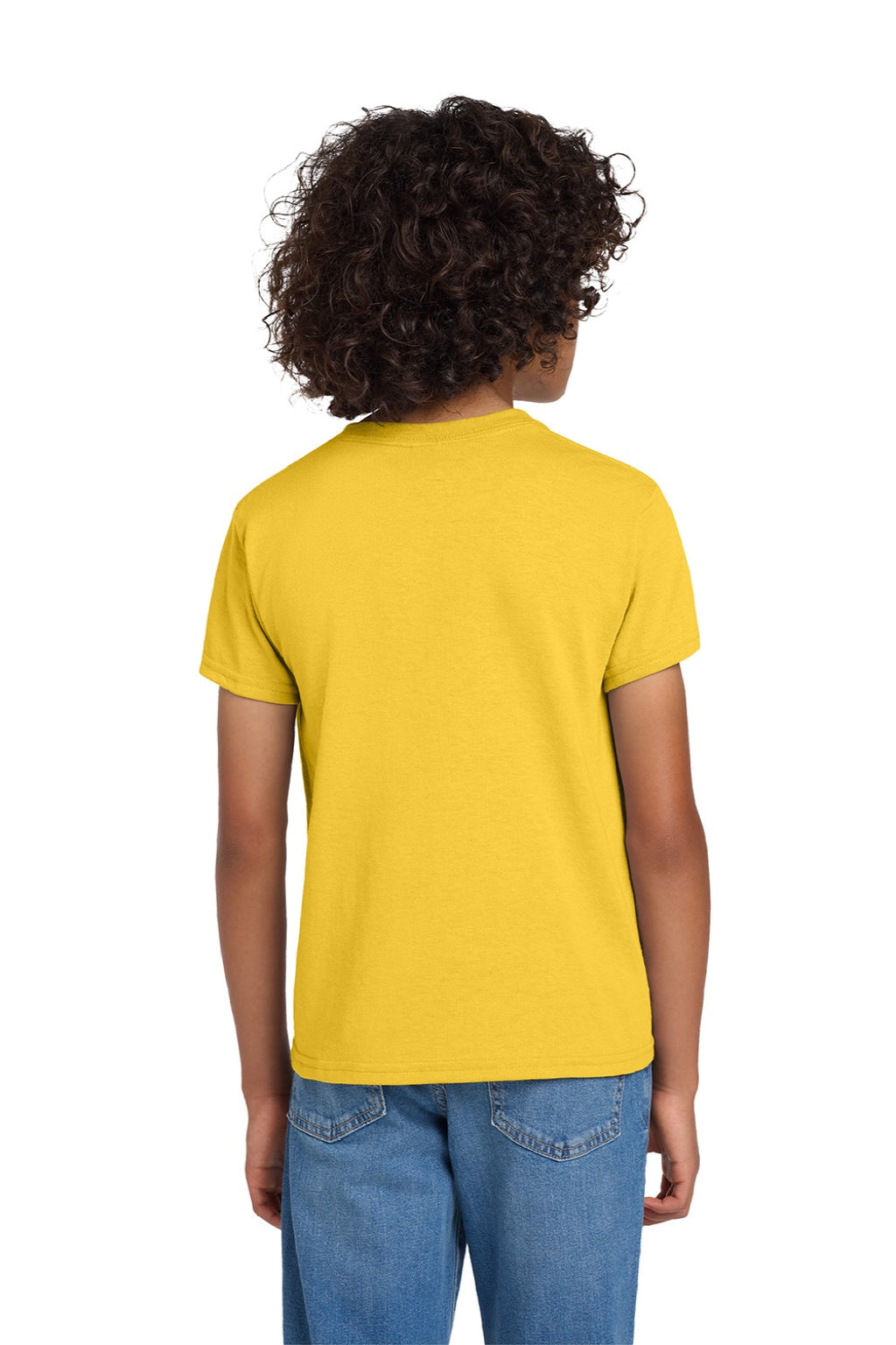 Gildan 8000B Youth DryBlend Moisture Wicking Short Sleeve Crewneck T-Shirt Daisy Yellow Model Back
