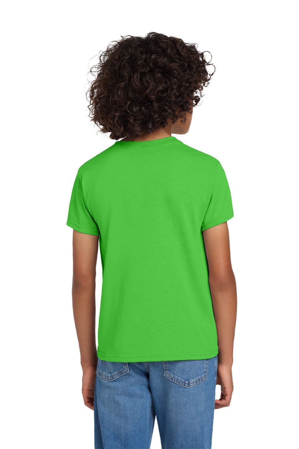 Gildan 8000B Youth DryBlend Moisture Wicking Short Sleeve Crewneck T-Shirt Electric Green Model Back