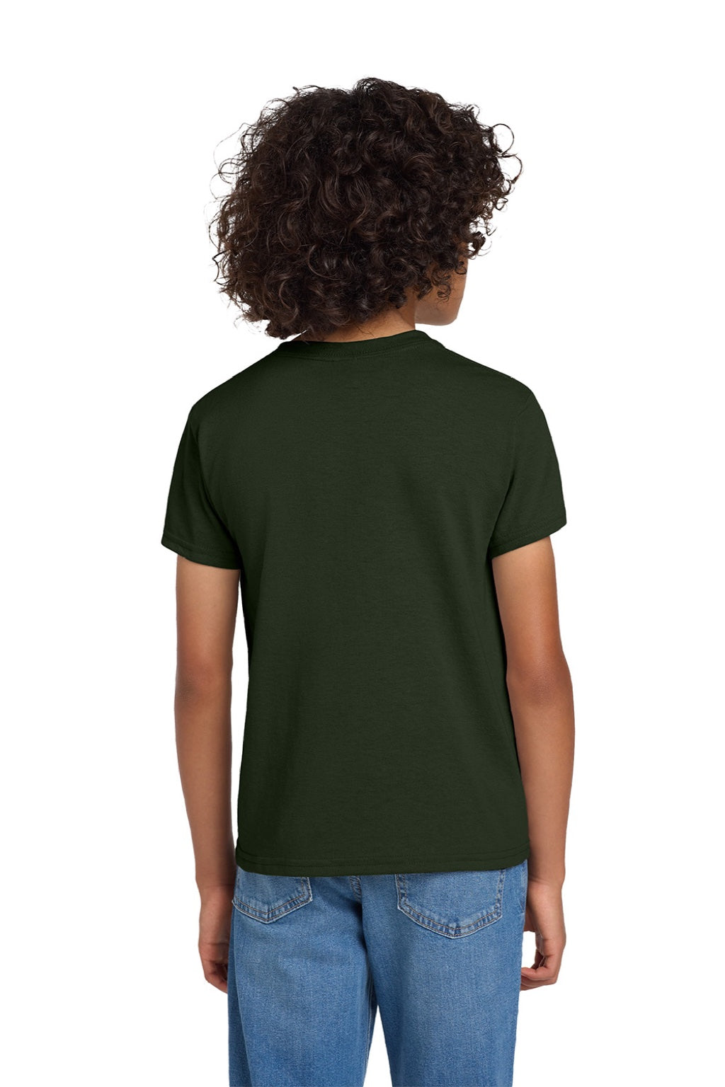 Gildan 8000B Youth DryBlend Moisture Wicking Short Sleeve Crewneck T-Shirt Forest Green Model Back