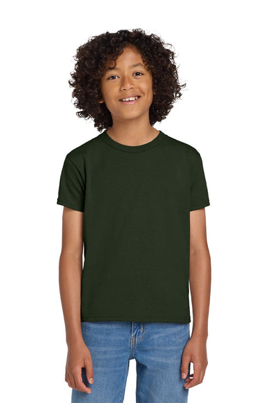 Gildan 8000B Youth DryBlend Moisture Wicking Short Sleeve Crewneck T-Shirt Forest Green Model Front
