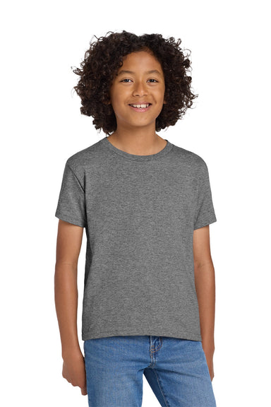Gildan 8000B Youth DryBlend Moisture Wicking Short Sleeve Crewneck T-Shirt Heather Graphite Grey Model Front