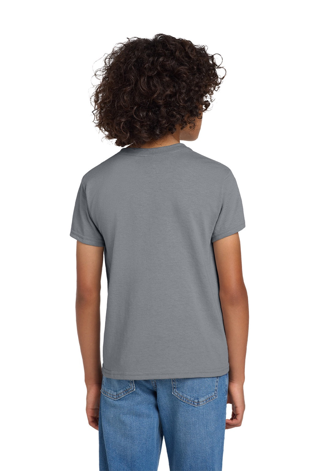 Gildan 8000B Youth DryBlend Moisture Wicking Short Sleeve Crewneck T-Shirt Gravel Grey Model Back