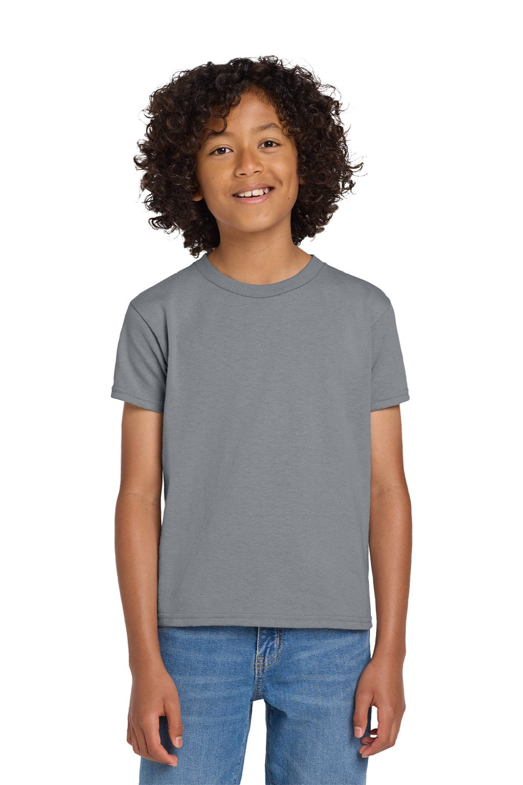 Gildan 8000B Youth DryBlend Moisture Wicking Short Sleeve Crewneck T-Shirt Gravel Grey Model Front