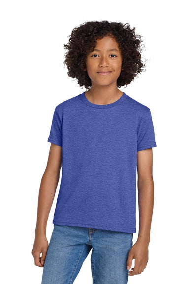 Gildan 8000B Youth DryBlend Moisture Wicking Short Sleeve Crewneck T-Shirt Heather Deep Royal Blue Model Front