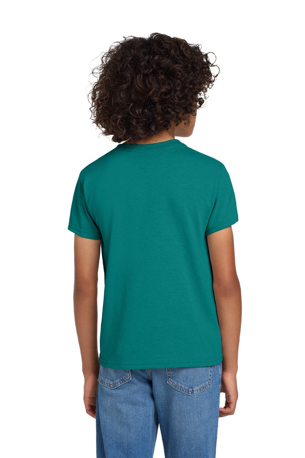 Gildan 8000B Youth DryBlend Moisture Wicking Short Sleeve Crewneck T-Shirt Jade Dome Green Model Back