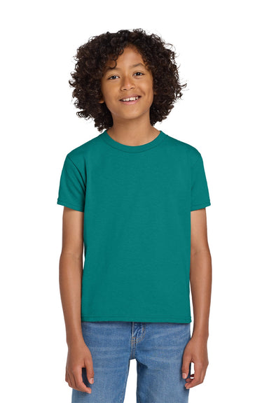 Gildan 8000B Youth DryBlend Moisture Wicking Short Sleeve Crewneck T-Shirt Jade Dome Green Model Front