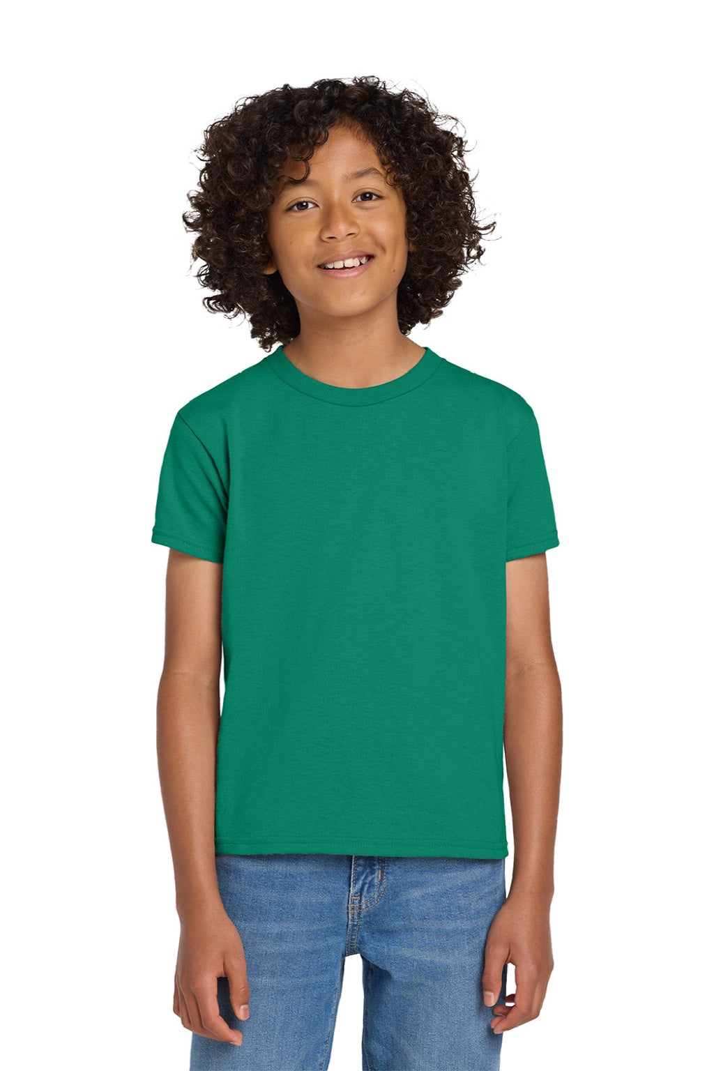 Gildan 8000B Youth DryBlend Moisture Wicking Short Sleeve Crewneck T-Shirt Kelly Green Model Front