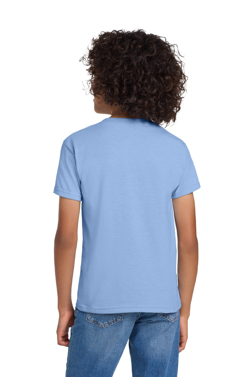 Gildan 8000B Youth DryBlend Moisture Wicking Short Sleeve Crewneck T-Shirt Light Blue Model Back
