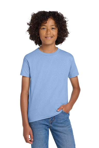 Gildan 8000B Youth DryBlend Moisture Wicking Short Sleeve Crewneck T-Shirt Light Blue Model Front