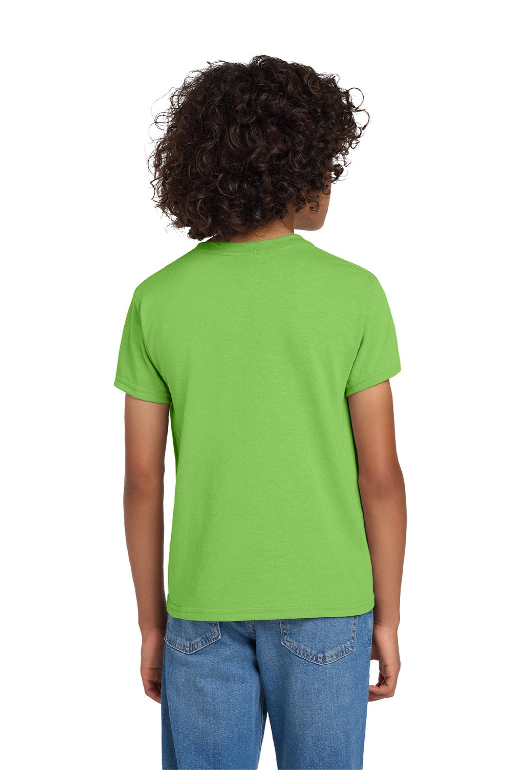 Gildan 8000B Youth DryBlend Moisture Wicking Short Sleeve Crewneck T-Shirt Lime Green Model Back