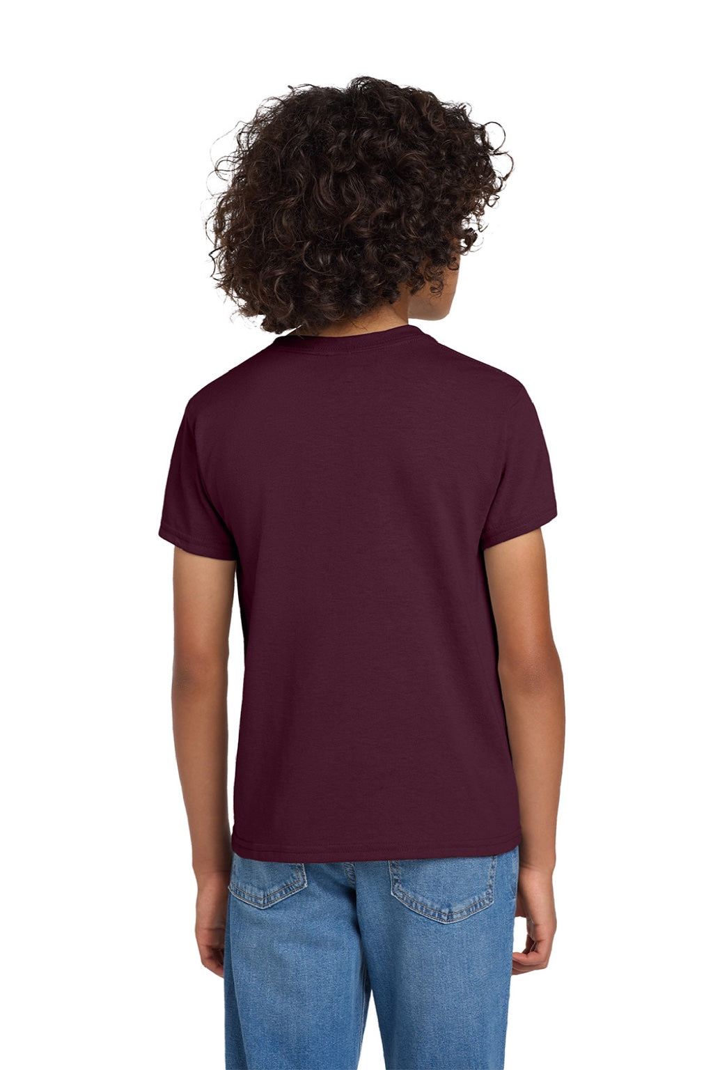 Gildan 8000B Youth DryBlend Moisture Wicking Short Sleeve Crewneck T-Shirt Maroon Model Back