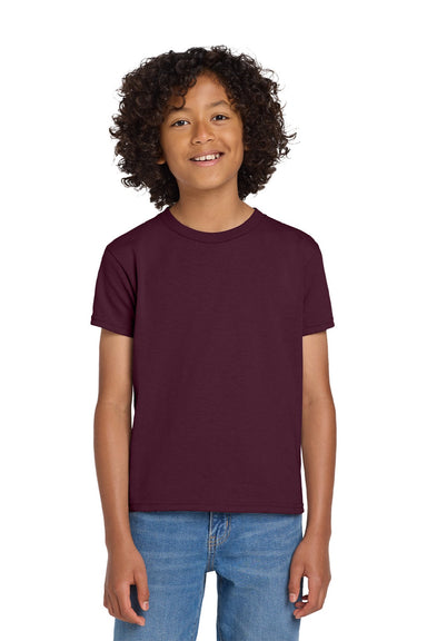 Gildan 8000B Youth DryBlend Moisture Wicking Short Sleeve Crewneck T-Shirt Maroon Model Front