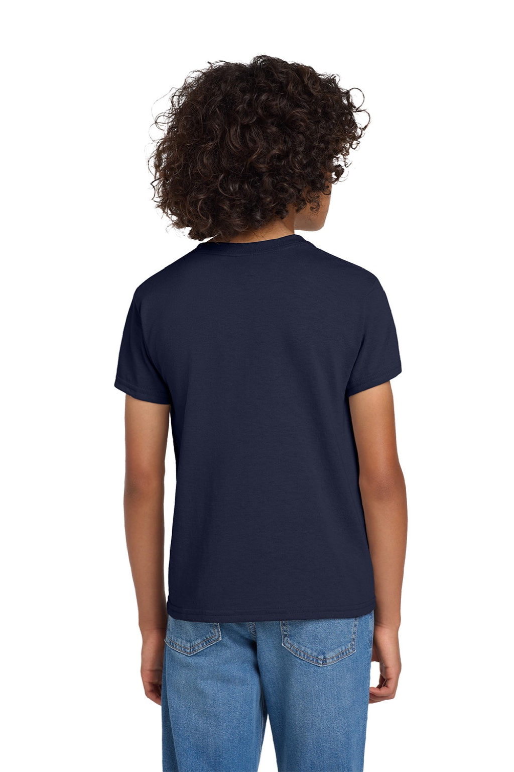 Gildan 8000B Youth DryBlend Moisture Wicking Short Sleeve Crewneck T-Shirt Navy Blue Model Back