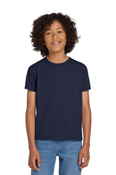 Gildan 8000B Youth DryBlend Moisture Wicking Short Sleeve Crewneck T-Shirt Navy Blue Model Front