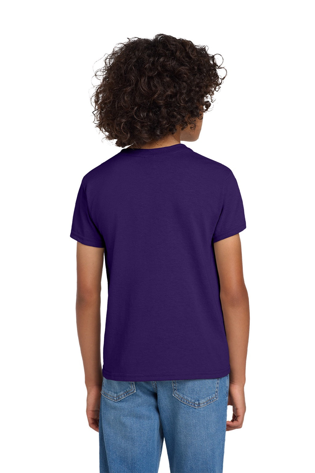 Gildan 8000B Youth DryBlend Moisture Wicking Short Sleeve Crewneck T-Shirt Purple Model Back