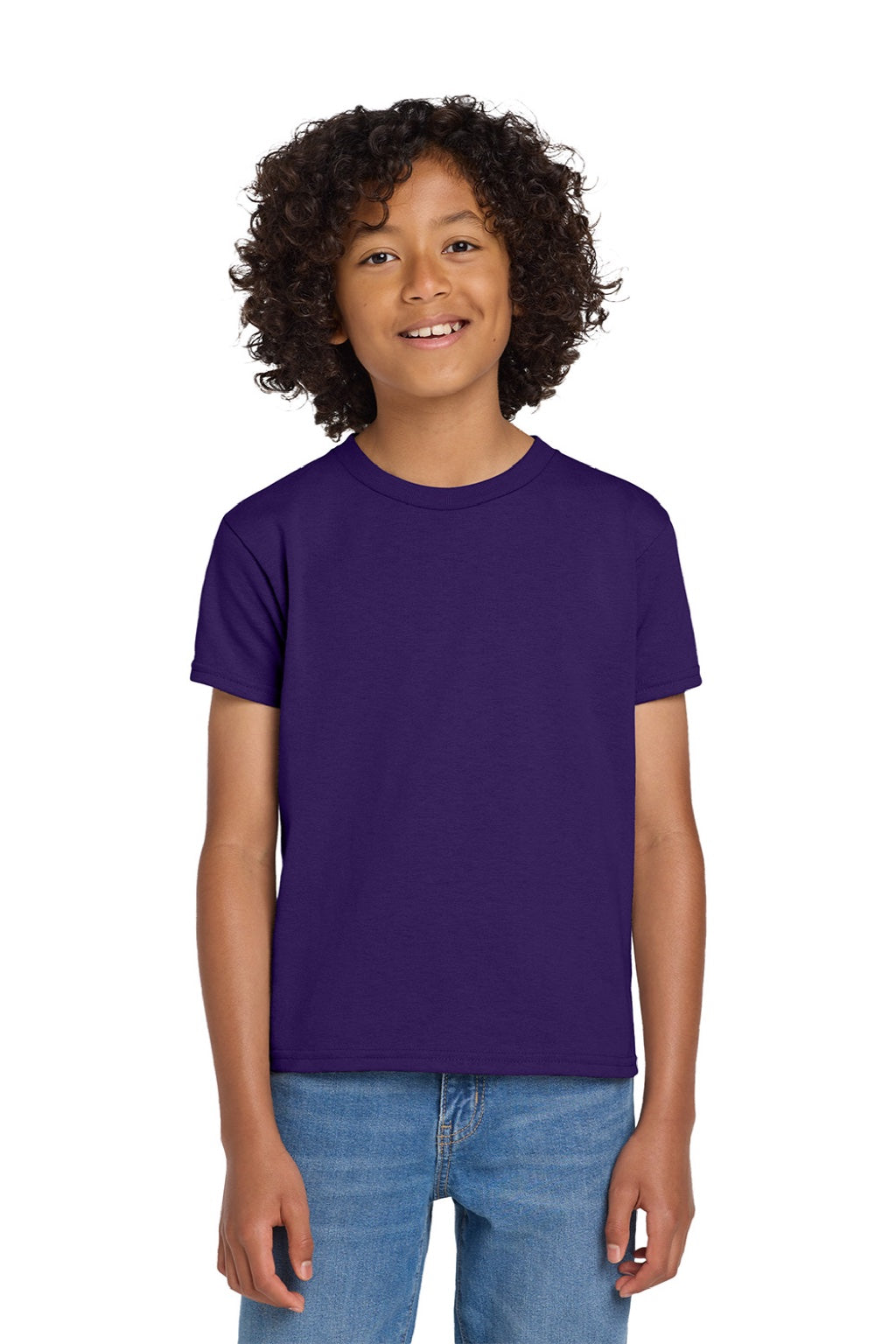 Gildan 8000B Youth DryBlend Moisture Wicking Short Sleeve Crewneck T-Shirt Purple Model Front