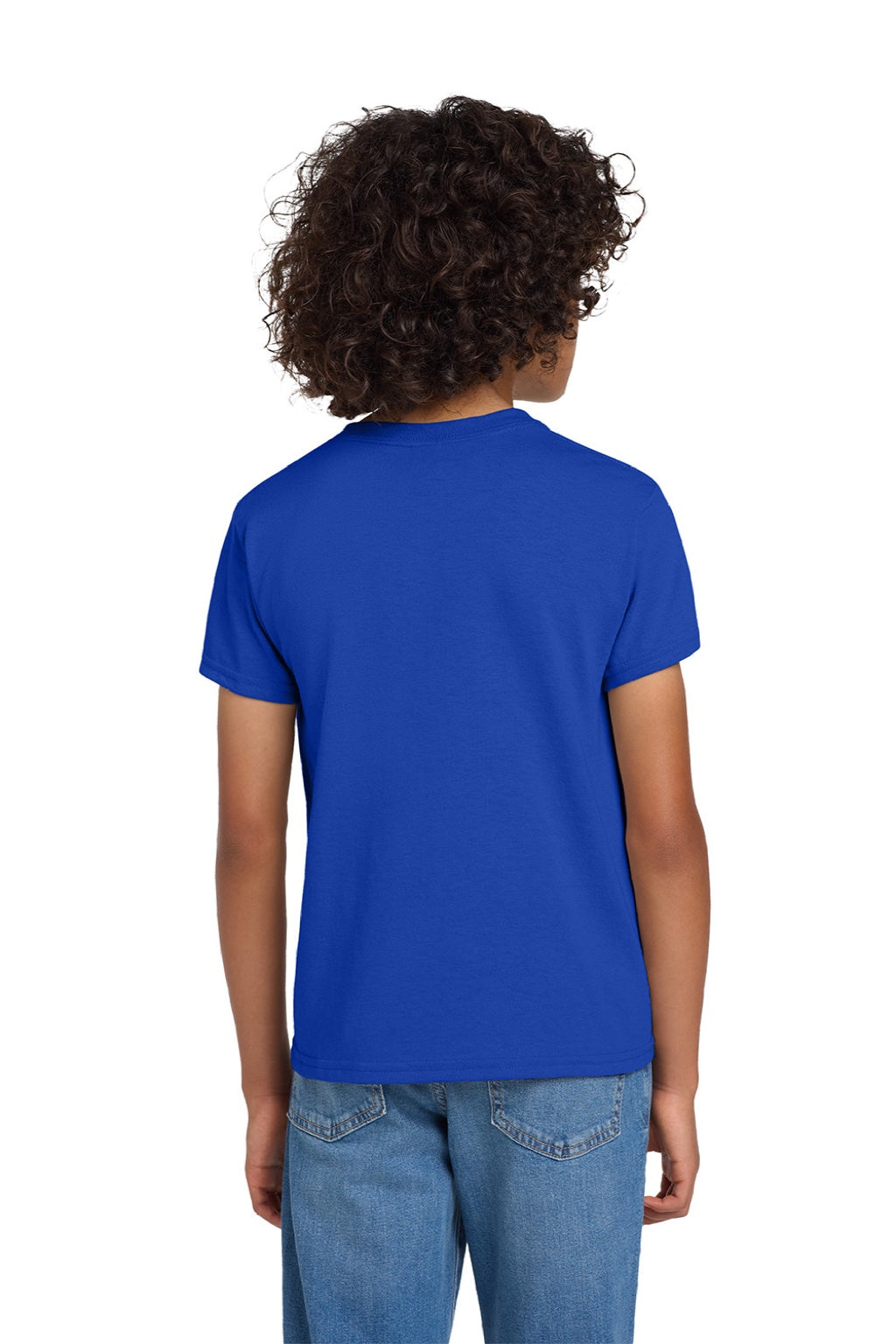 Gildan 8000B Youth DryBlend Moisture Wicking Short Sleeve Crewneck T-Shirt Royal Blue Model Back