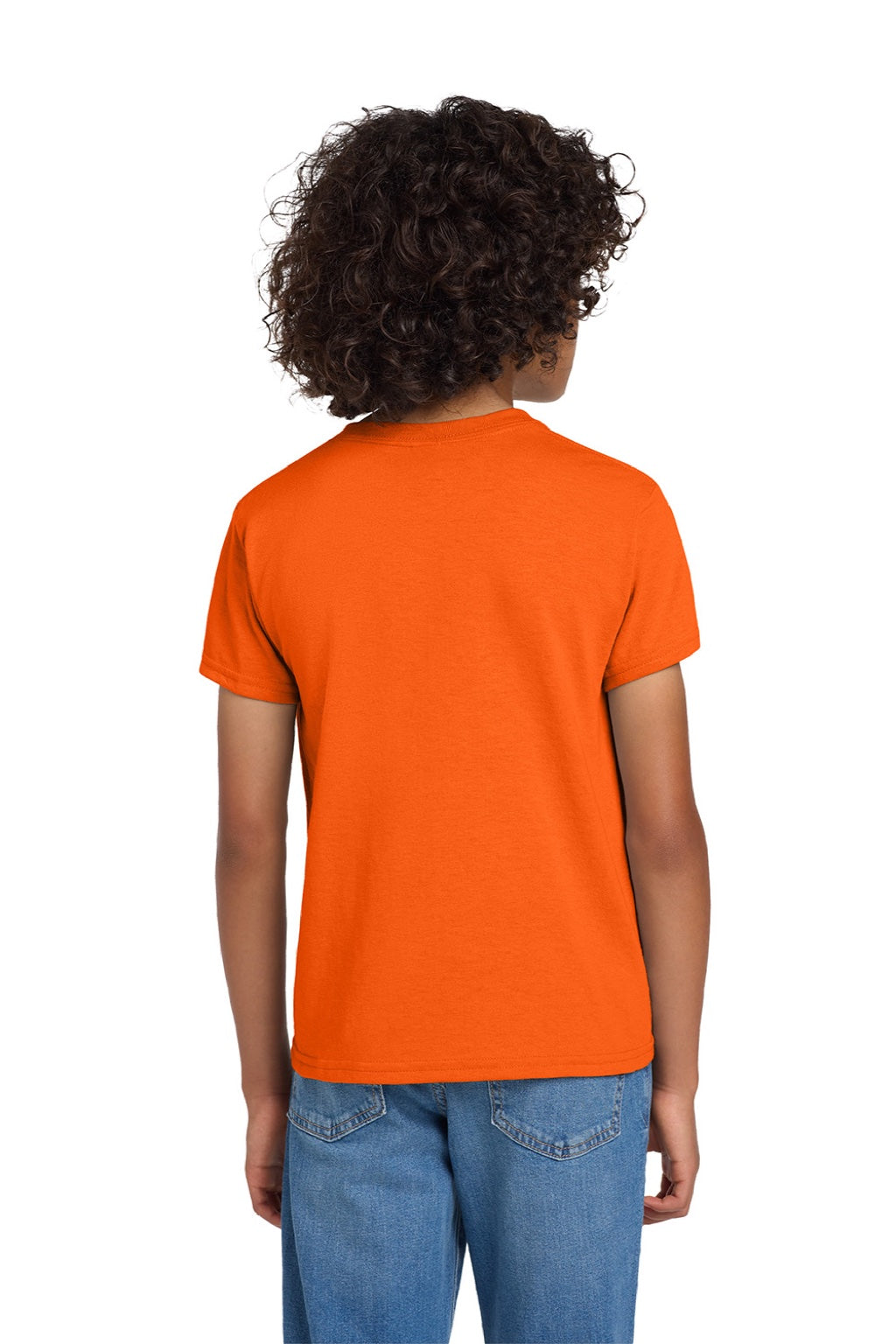 Gildan 8000B Youth DryBlend Moisture Wicking Short Sleeve Crewneck T-Shirt Safety Orange Model Back