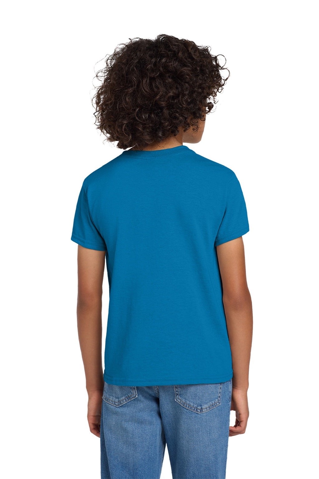 Gildan 8000B Youth DryBlend Moisture Wicking Short Sleeve Crewneck T-Shirt Sapphire Blue Model Back