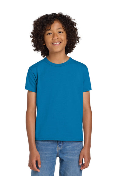 Gildan 8000B Youth DryBlend Moisture Wicking Short Sleeve Crewneck T-Shirt Sapphire Blue Model Front