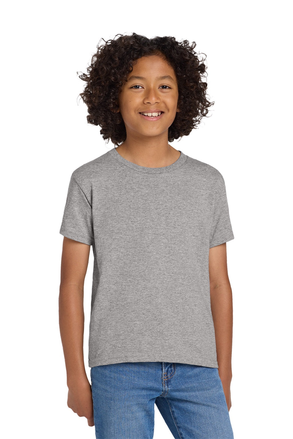Gildan 8000B Youth DryBlend Moisture Wicking Short Sleeve Crewneck T-Shirt Sport Grey Model Front