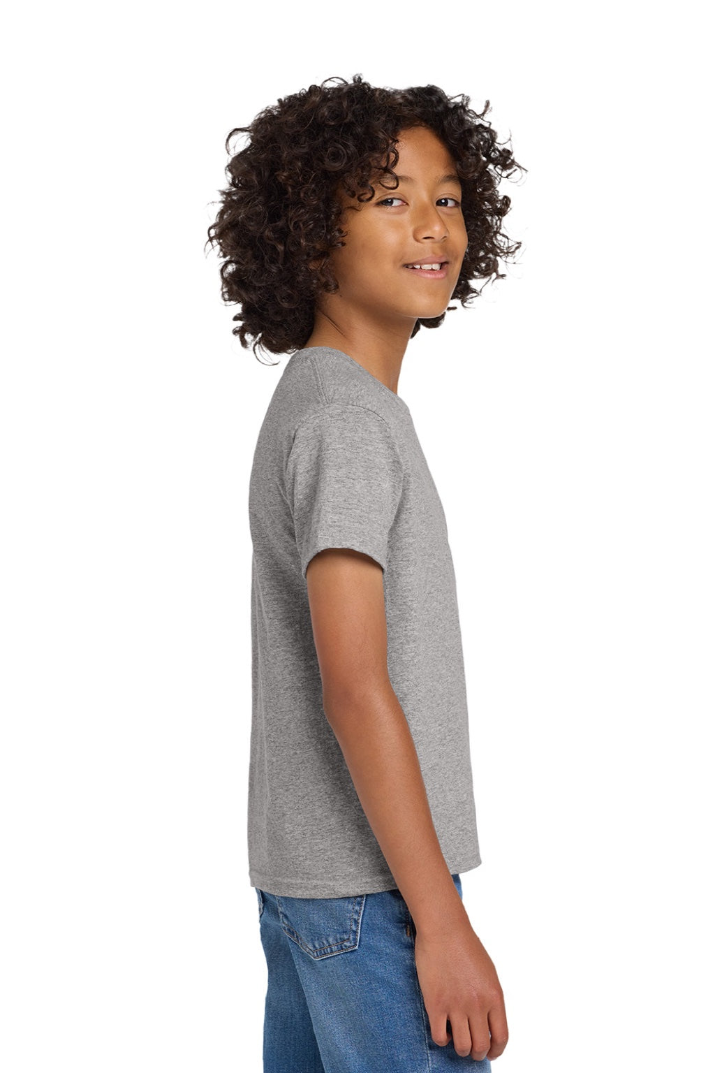 Gildan 8000B Youth DryBlend Moisture Wicking Short Sleeve Crewneck T-Shirt Sport Grey Model Side