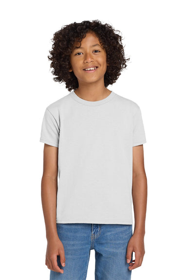 Gildan 8000B Youth DryBlend Moisture Wicking Short Sleeve Crewneck T-Shirt White Model Front