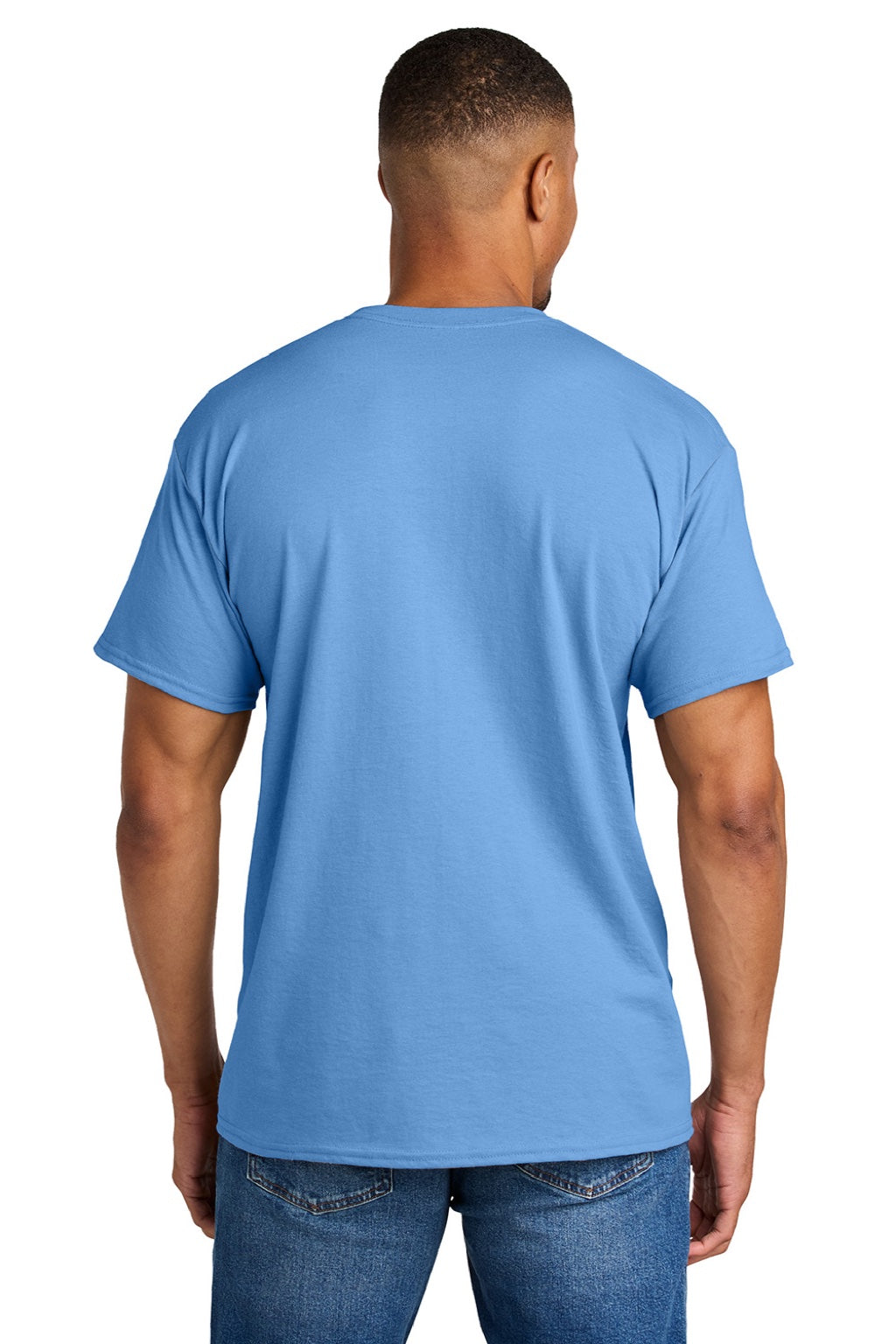 Gildan 8000 Mens DryBlend Moisture Wicking Short Sleeve Crewneck T-Shirt Carolina Blue Model Back