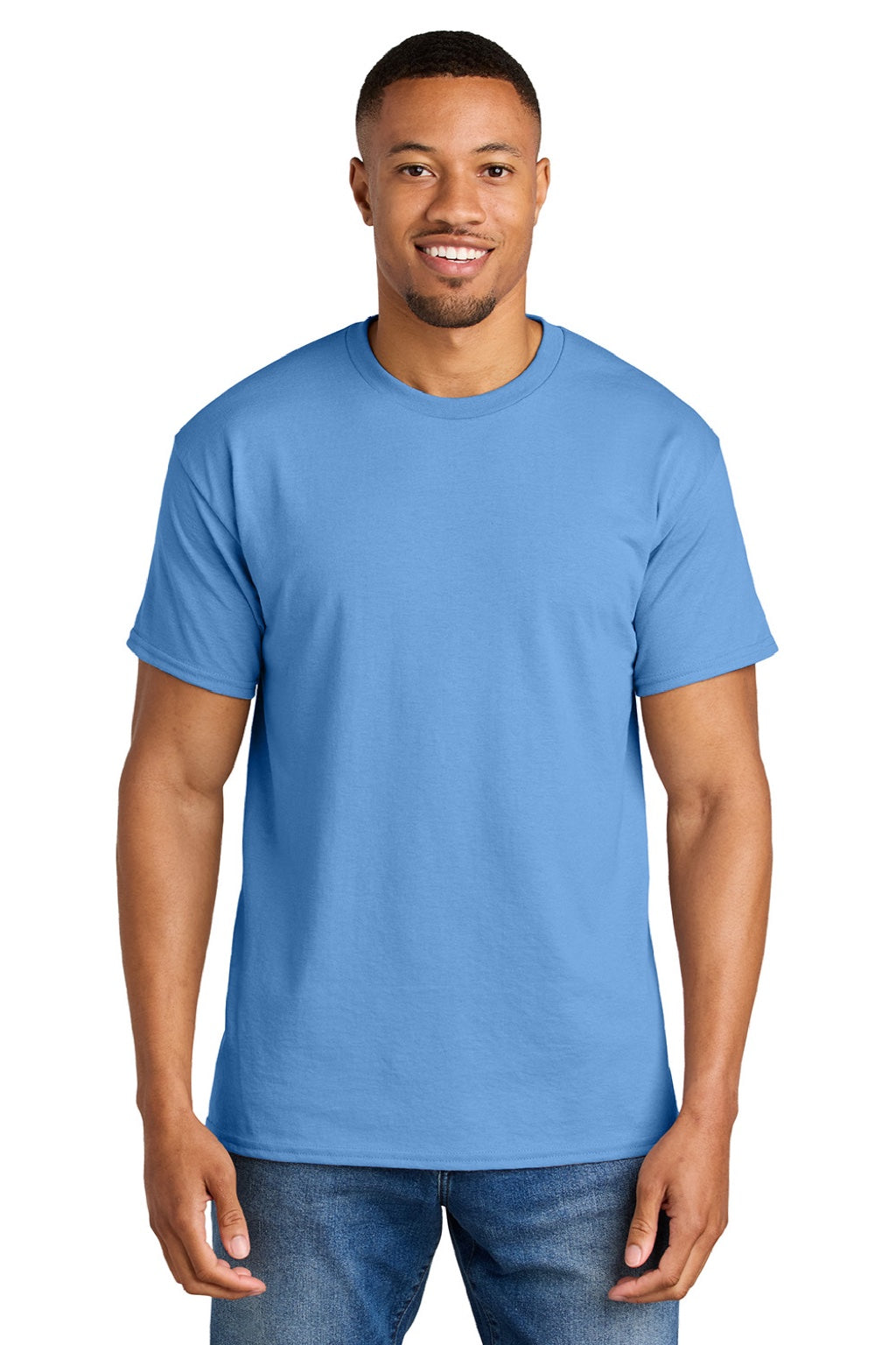 Gildan 8000 Mens DryBlend Moisture Wicking Short Sleeve Crewneck T-Shirt Carolina Blue Model Front