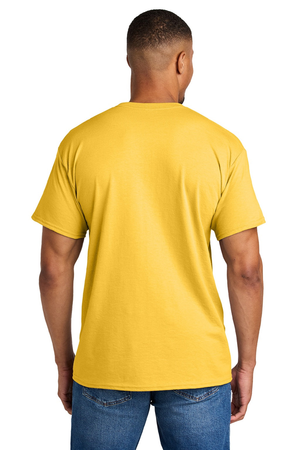 Gildan 8000 Mens DryBlend Moisture Wicking Short Sleeve Crewneck T-Shirt Daisy Yellow Model Back