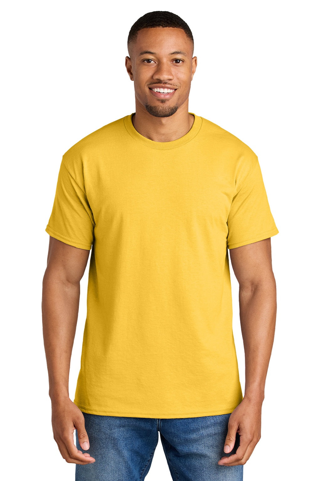 Gildan 8000 Mens DryBlend Moisture Wicking Short Sleeve Crewneck T-Shirt Daisy Yellow Model Front
