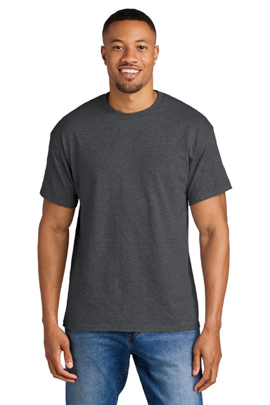 Gildan 8000 Mens DryBlend Moisture Wicking Short Sleeve Crewneck T-Shirt Heather Dark Grey Model Front