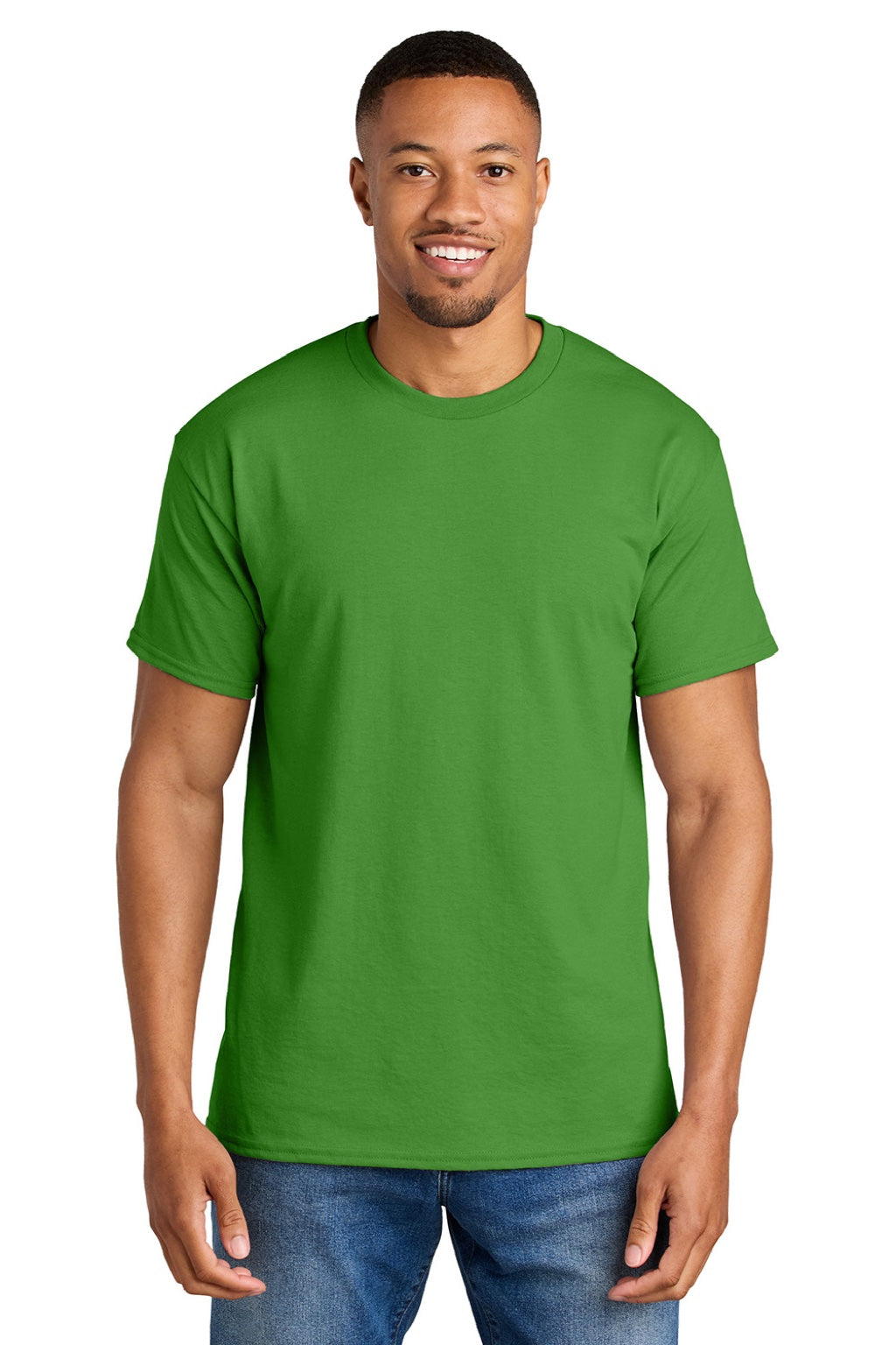 Gildan 8000 Mens DryBlend Moisture Wicking Short Sleeve Crewneck T-Shirt Electric Green Model Front