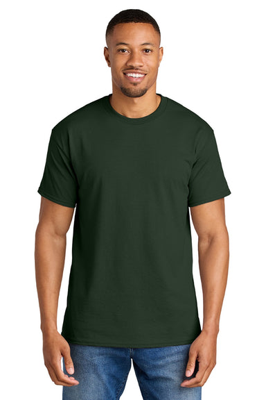 Gildan 8000 Mens DryBlend Moisture Wicking Short Sleeve Crewneck T-Shirt Forest Green Model Front
