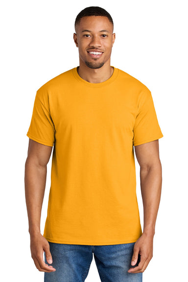 Gildan 8000 Mens DryBlend Moisture Wicking Short Sleeve Crewneck T-Shirt Gold Model Front